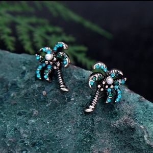 Coconut Tree Flaux Pearl Rhinestone earrings